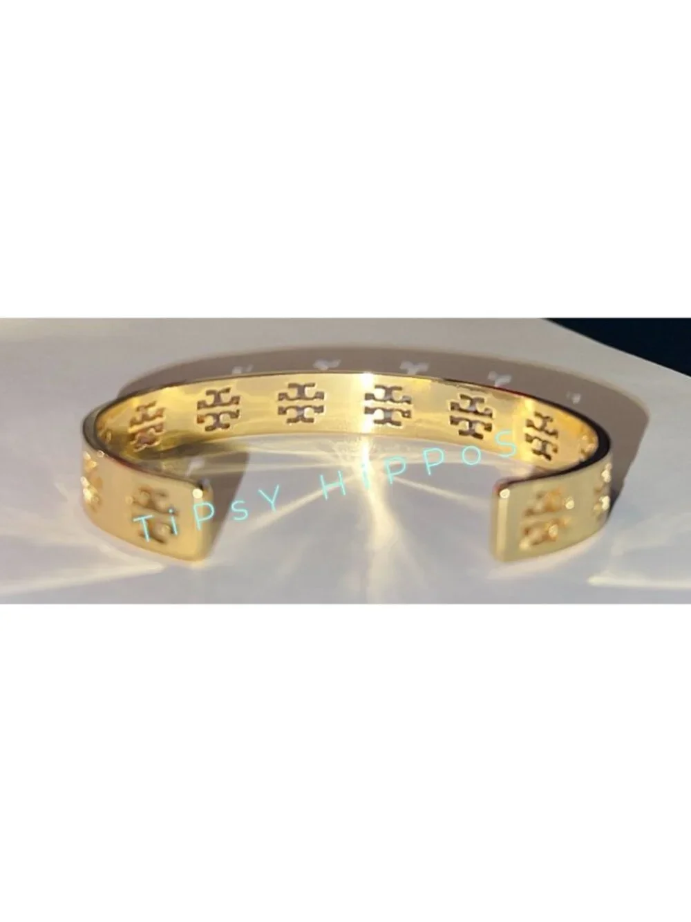NEW! TORY BURCH Gold Pierced Logo Cuff Bracelet